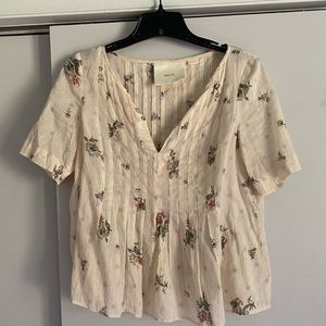 Anthropologie Maeve Floral Short-Sleeve Blouse